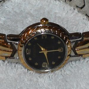 Geneva Quartz Two Tone Watch w/ Black Face